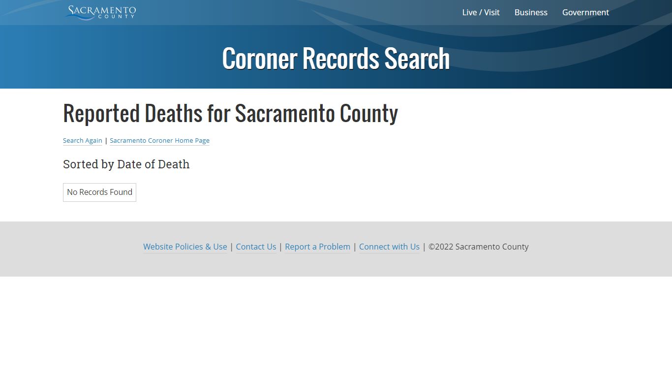 Coroner Records Search - Sacramento County, California